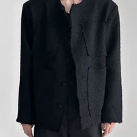 Mens Solid Color High-End Jacket Autumn And Winter New Style Raw Edge Design Collarless Loose Top Korean Style Trendy Jacket 2