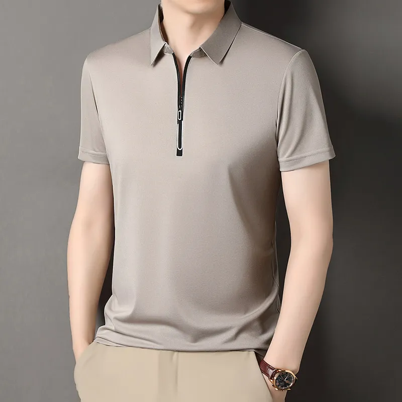 Neues Herren-Poloshirt mit Business-Casual-Reißverschluss, kurzärmelig, einfarbig, modisch, warm, bequem, vielseitiges Oberteil für vier Jahreszeiten – Detail 19