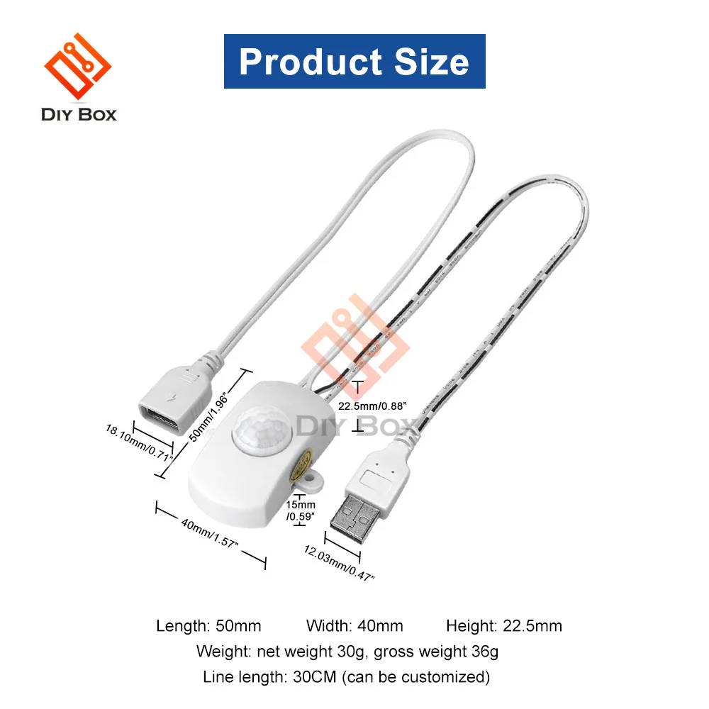 Motion Sensor Human Presence Sensor Motion Detector DC 5V/12V/24V USB DC Body Infrared PIR Motion Sensor Switch Human Motion Sensor Detector Switch For LED Light Strip Automatic