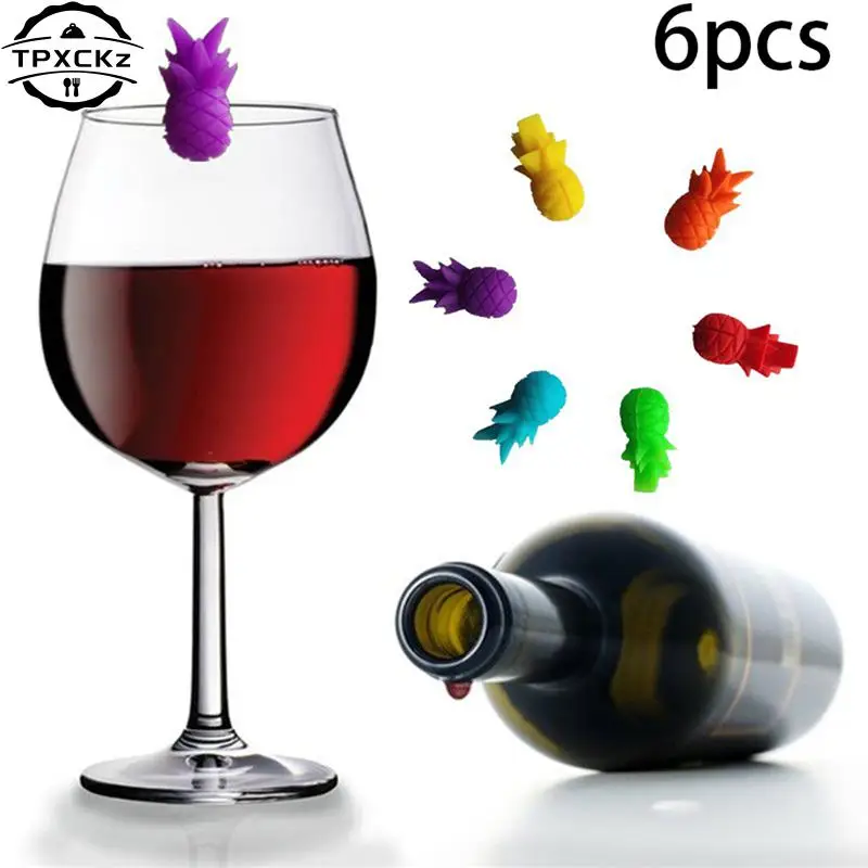 6-24pcs Wine Glass Marker Charms Creative Silicone Pineapple Marker Drinking Glass Identification Cup Labels Tag Signs for Party