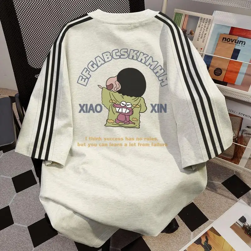 

Новинка, футболка Kawaii Crayon Shin-Chan, летняя свободная футболка из 100% хлопка с коротким рукавом и мультипликационным принтом для пары, универсальный модный подарок для девочек