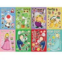 8 Sheets Anime Super Mario Bros Puzzle Stickers Game Kawaii Make A Face Stickers Cute Cartoon DIY Funny Sticker Toy Kids Gift 2