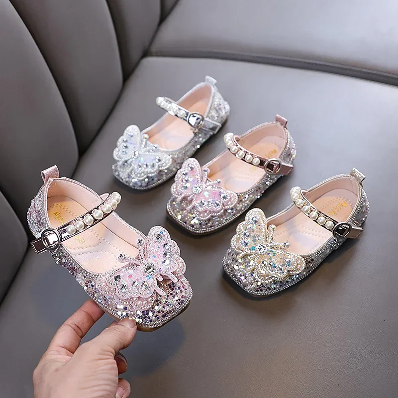 Leather Kids Flat Shoes for Girls Wedding Party