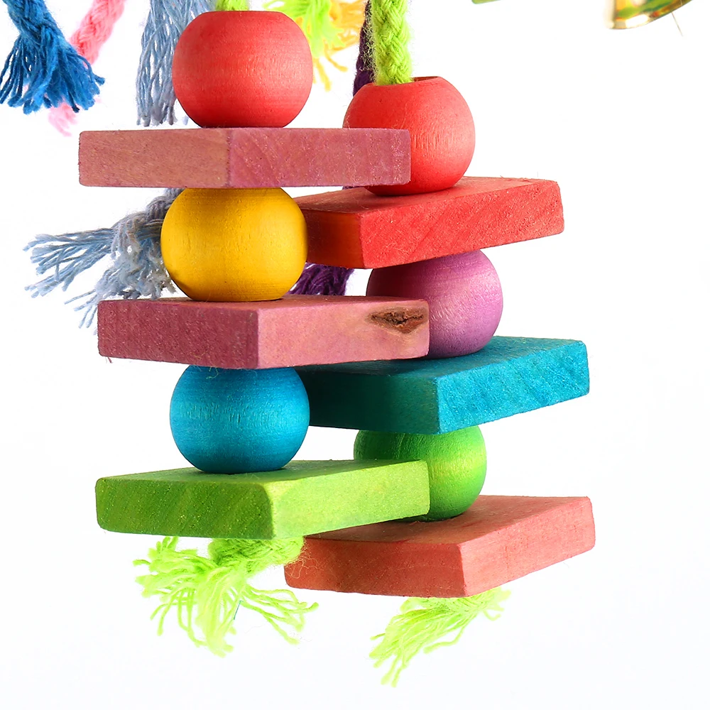 Parrot Chew Toy Multicolored Wooden Cotton Rope Birds Toy Bite Bridge Parrot Foraging Tearing Cockatiels Training Hang Swings 5