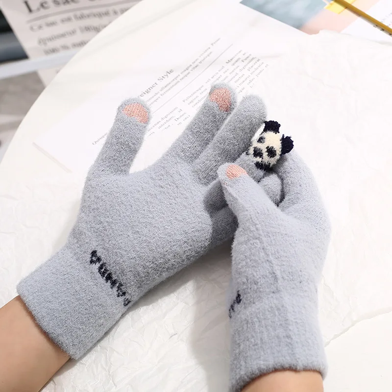 Child Gloves Aldult Kawai Cold Protection New Winter Plush Gloves Stretch Knit Touch Screen Thicken Fleece Riding