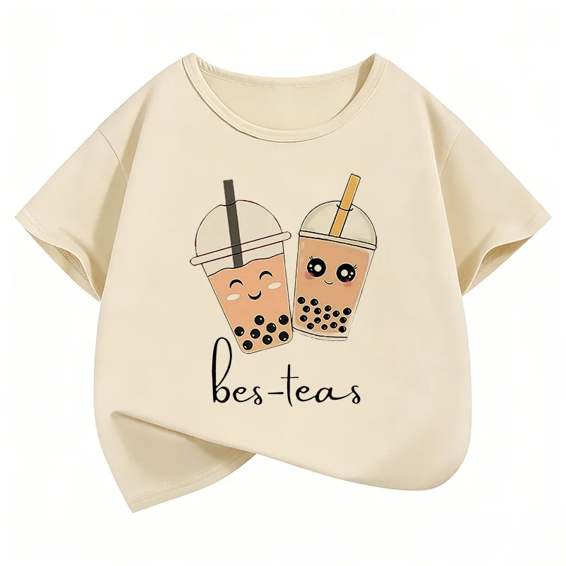 Whimsical Kawaii Tea Party Kids' Cartoon T-Shirt - Short Sleeve Casual Top