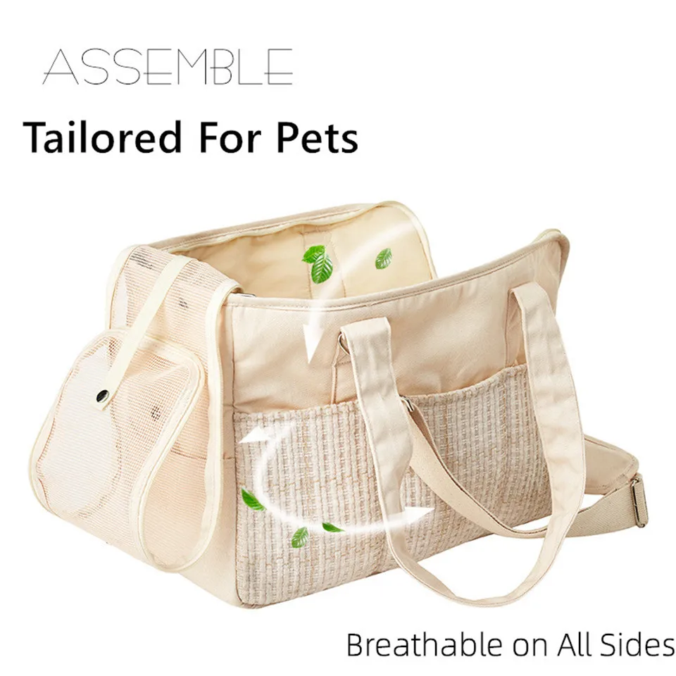 Outing Portable Cotton Canvas Cat Shoulder Bag Dog Bag Lightweight Breathable Mesh Pet Messenger Pocket&Mat Pet Supplie