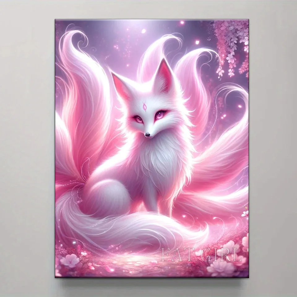 5d diy Diamond Painting New Pink Nine Tailed Fox Full Square Round
