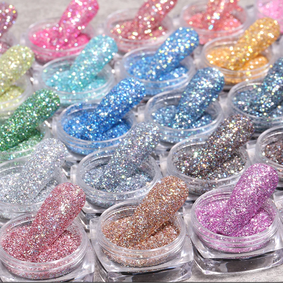 1Box Holographic Nail Glitter Laser Shiny Nail Art Sequins Silver Diamond Powder Dust Gel Polish Manicure Decor SAZS01-30 nail powder nail glitter nail decoration nail decorations