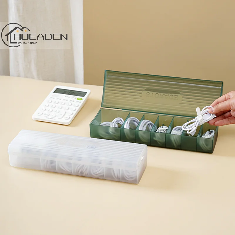 

Desktop Data Cable Storage Box Power Cord Storage Mobile Phone Charger Charging Line Sorting Partitioned Box With Cover