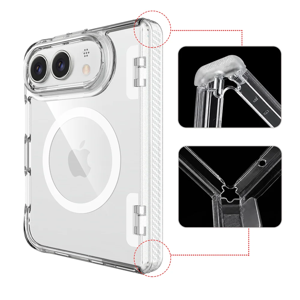 Crystal Clear Magnetic Phone Case with Magsafe Wireless Charging and Folding Bumper Cover