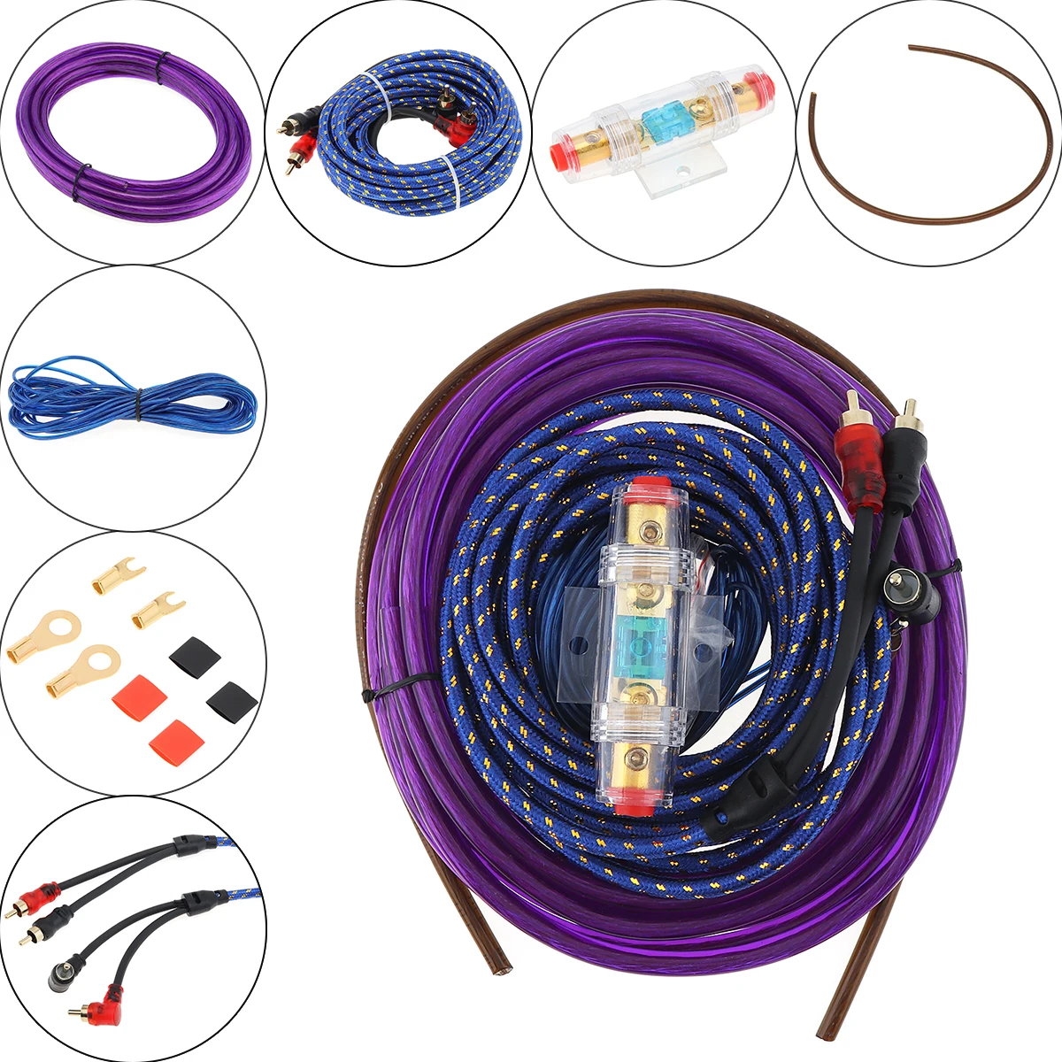 

Univesal Car Audio Speakers Wiring kits Cable Subwoofer Amplifier Speaker Installation Wires Kit Power Cable Fuse Holder