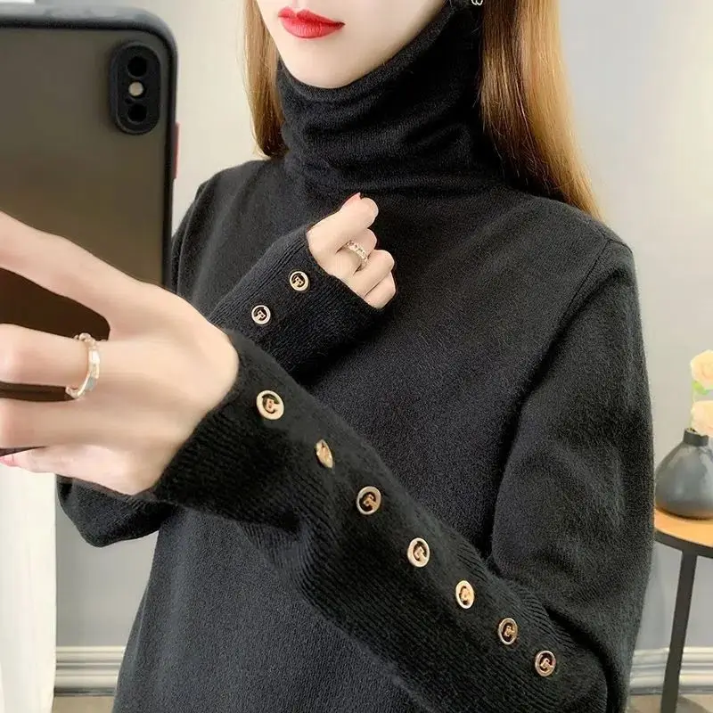 

Turtleneck Women Sweaters Autumn Winter Sweater Knitted Pullover Long Sleeve Woman Tops Soft Jumper Pull Femme D11