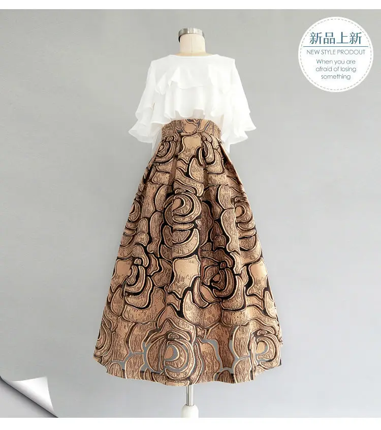High-End Jacquard Hollow Out Elastic Waist Skirt