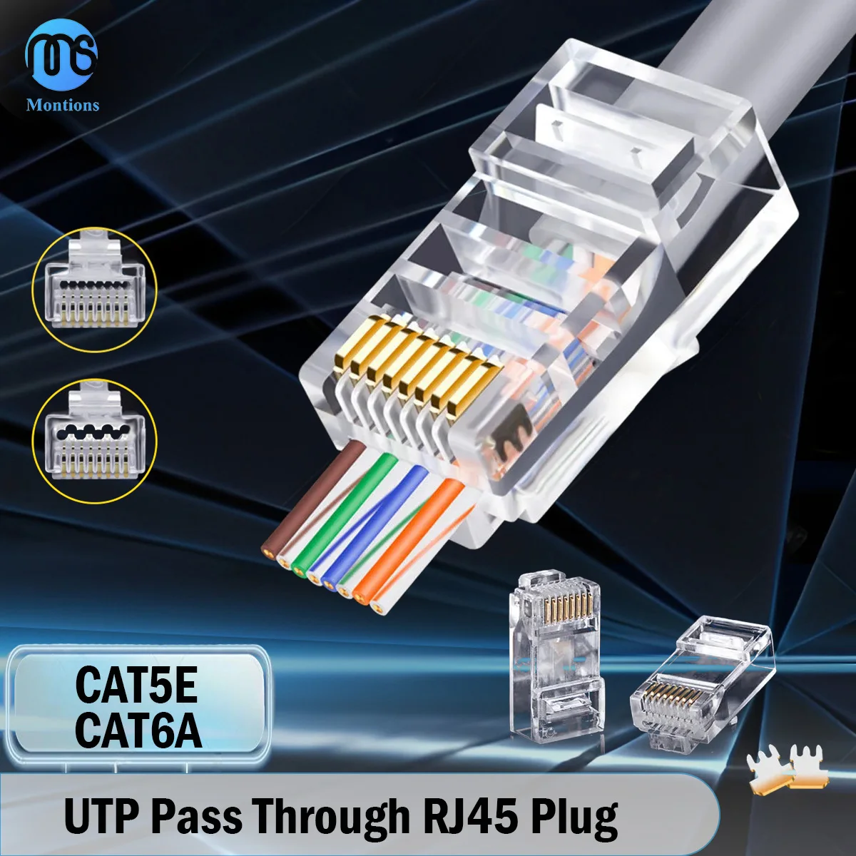 Conector Montions Rj45, Cat5e, Cat6A Pass Through, 8P8C