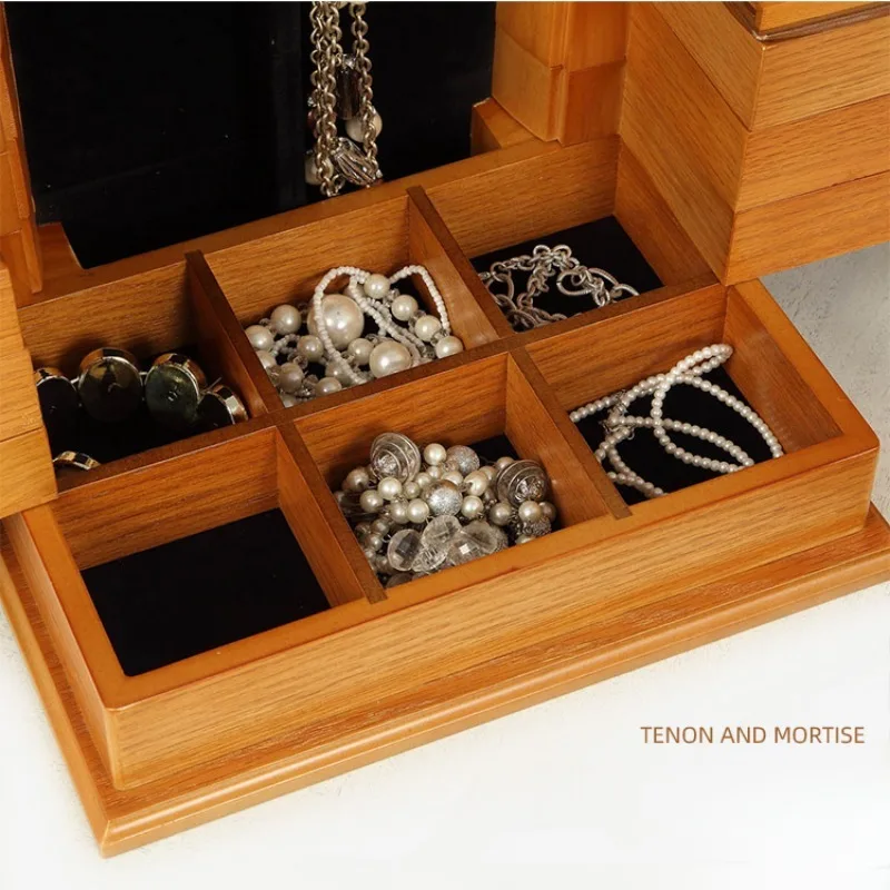 Boîte à bijoux en bois personnalisée avec wers de proximité, grande boîte à bijoux multifonctionnelle, affichage d'évaluation T1, multicouche, cadeaux de vacances