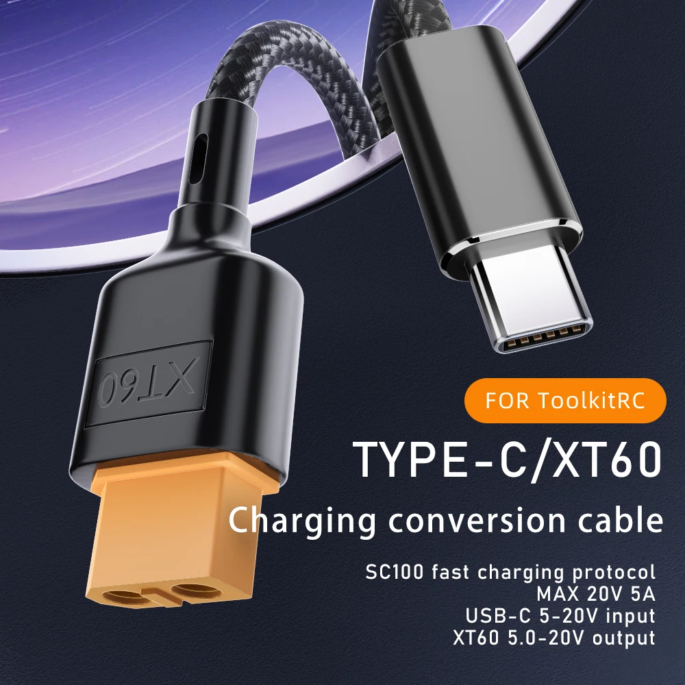 Power Charging Cable XT60 To Type-C PD2.0 100W 20V 5A Adapter Line 50cm/100cm Drone Robot Aircraft Parts for ToolkitRC SC100