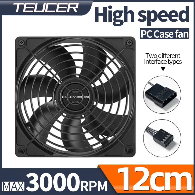Teucer-high Velocidade Case Fan 12cm 3000rpm 12cm Chassis de Pinos Fonte de Alimentação Rolamento Hidráulico 12v 4pin Pwm Liquid Cooling Ventilator
