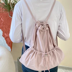 Leisure Versatile Pleated Backpack Niche Design Forest Style Nylon Drawstring Bag Fashionable Commuting Large Capacity Backpack