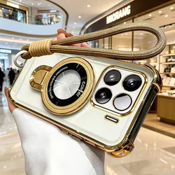 Transparent Shockproof Rope Lanyard Phone Case with Stand - Honor 60 (Golden)