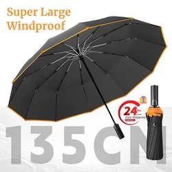 Super Large 135CM Windproof Strong Automatic Folding Men Umbrella, Safety Reflective, Reinforced, Golf Wind Resistant Umbrellas