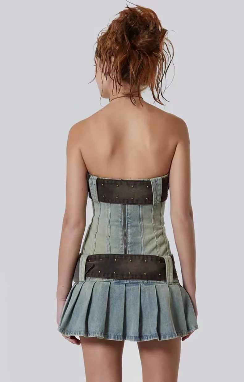 JADED LONDON デニムのストラップレスワンピース Shop Chelsea Denim Kilt Mini Dress | Jaded London | Clothing