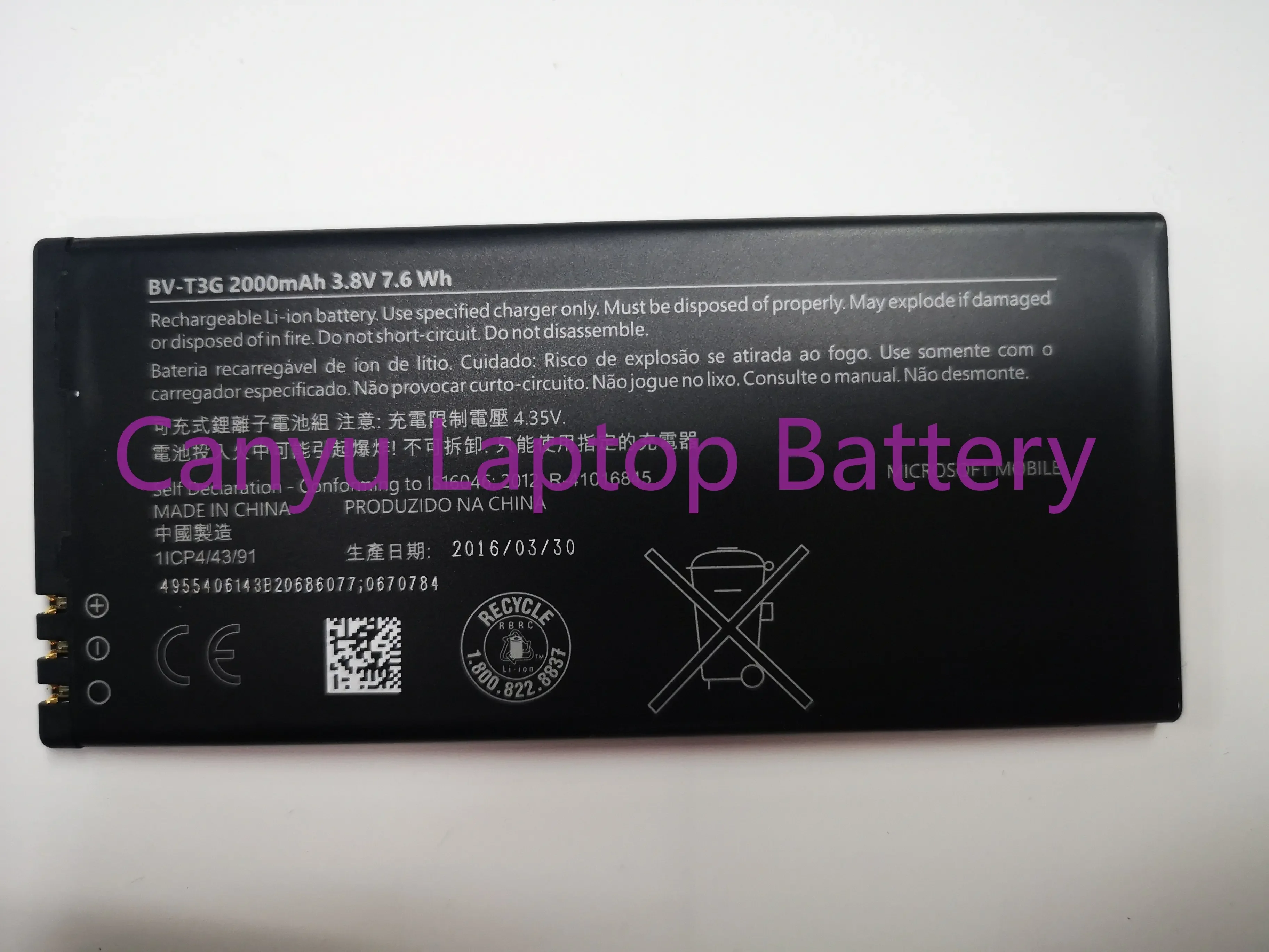 Batteria Del Telefono Bv-T3G Bv-T4B Bv-T5E Per Microsoft Per Nokia Lumia 650 Rm-1154 T3G T4B 640Xl Rm-1096 T5E 950 Rm-1106 Pastella