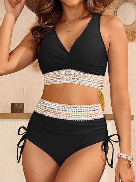 V-neck Bikinis 2025 Women High Waist Swimwear Drawstring Swimsuit Female Beachwear Summer Bathers Bathing Swimming Swim Suit XXL 1