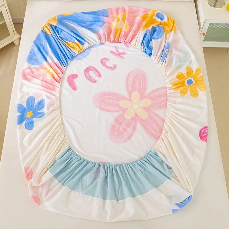QianTingNew Product 1pcs 100%Cotton Printed Fitted Sheet Mattress Cover Four Corners With Elastic Band Bed Sheet(no pillowcases) 6