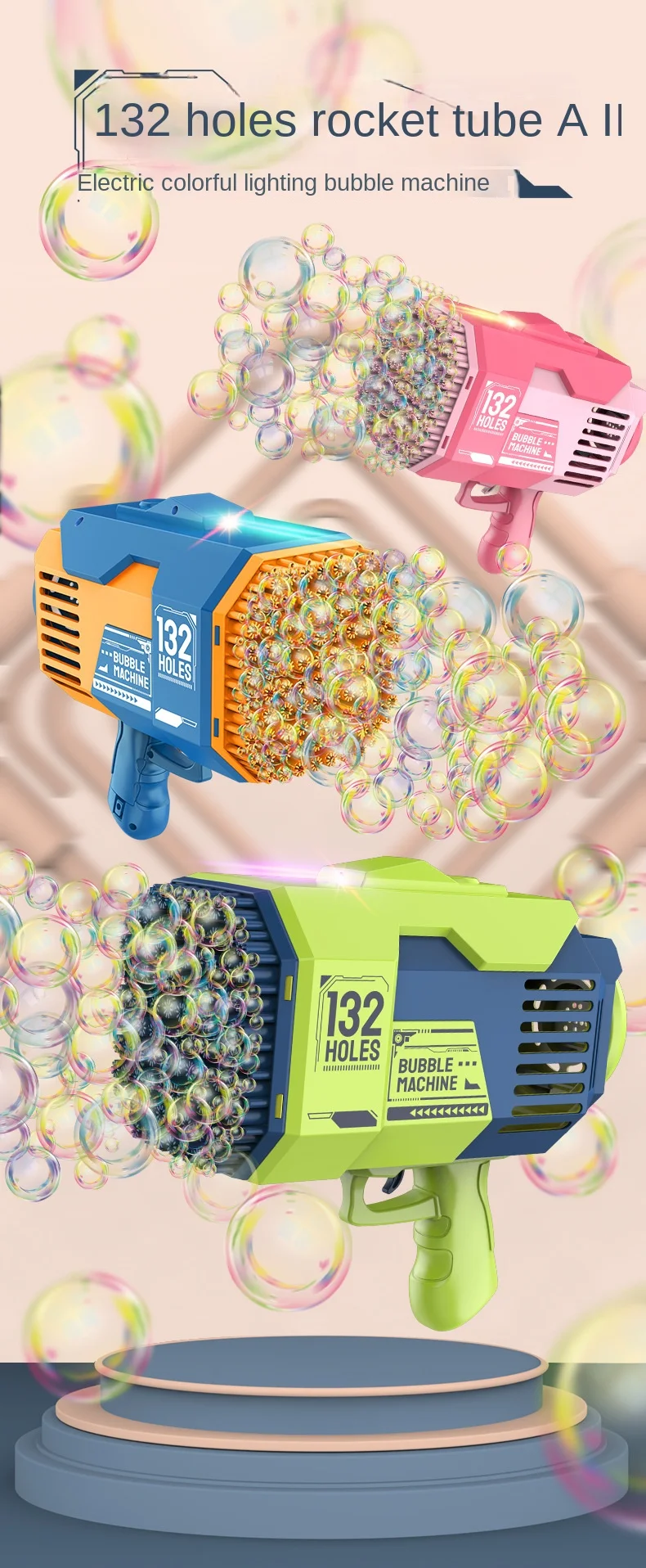 Pistolet à Bulles Automatique 132 Trous – Machine à Bulles Pour Enfants – Fête, Mariage, Jeux En Extérieur – Batterie Incluse