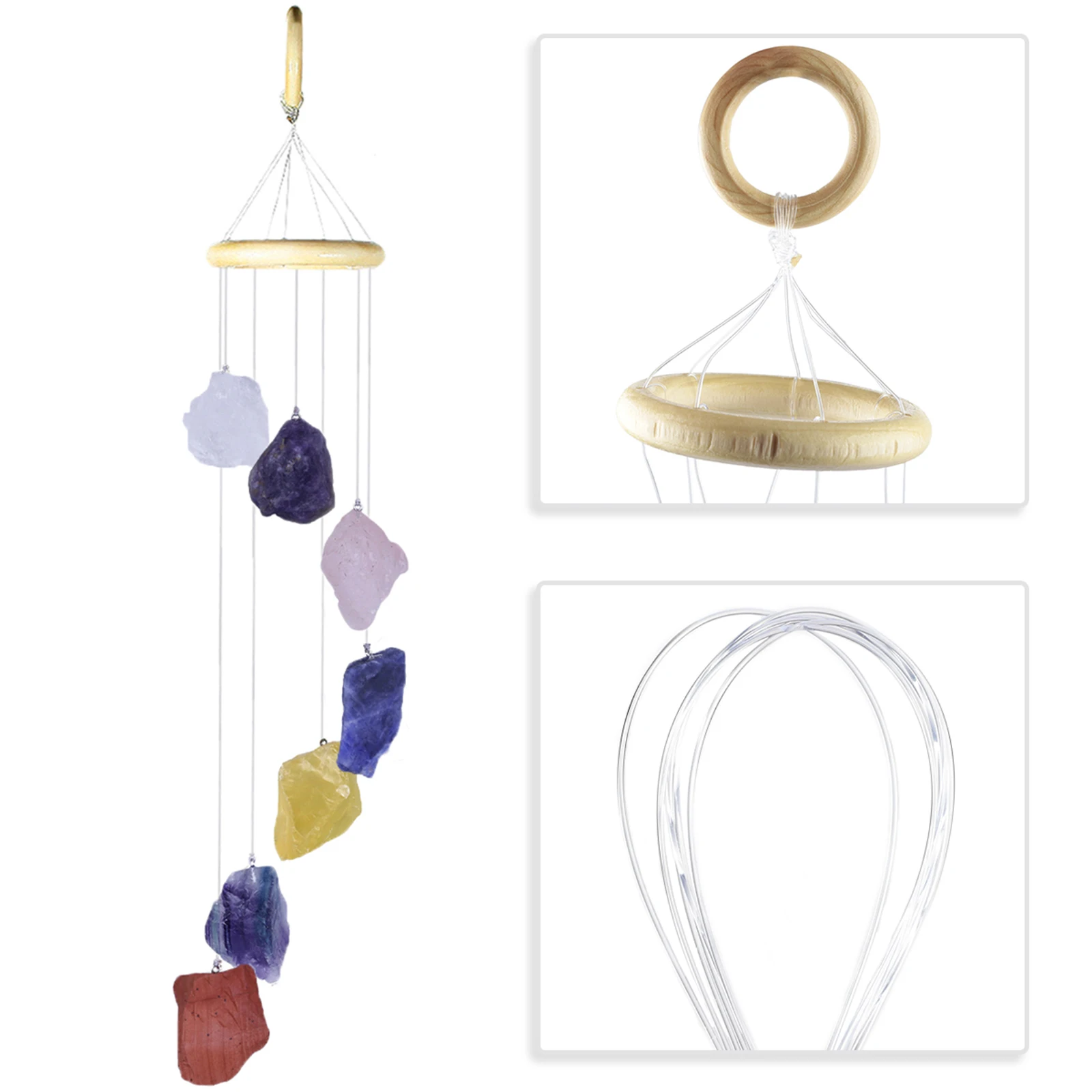 Natural Raw Gemstone Rough Crystal Stone Wind Chimes Reiki Healing Hanging Ornaments For Home Garden Decoration