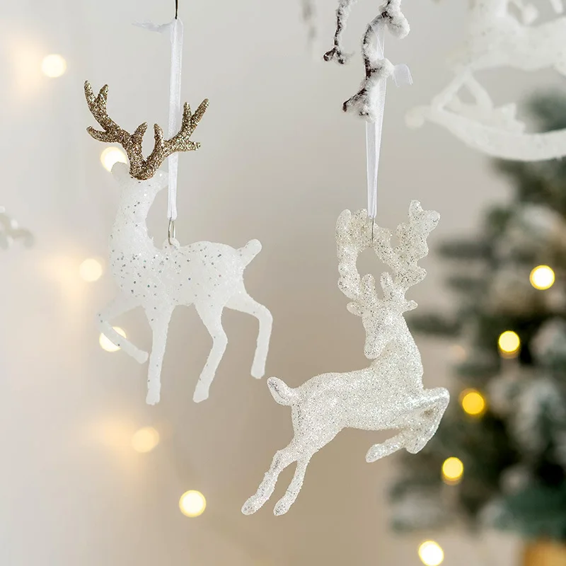 Christmas Tree Hanging Pendants Glitter Small Xmas Deer Oranments Xmas Elk Merry Christmas Decor Happy New Year White Deer christmas decorations