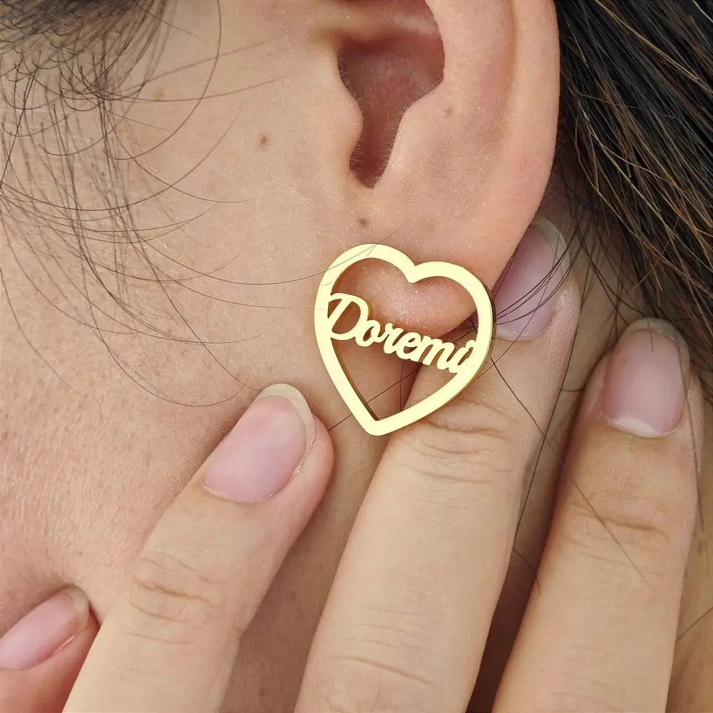 2023 Customize Cute Baby Girl Name Earring Personalize Stainless Steel Heart Earring Custom Gold Plated Stud Earring Jewelry