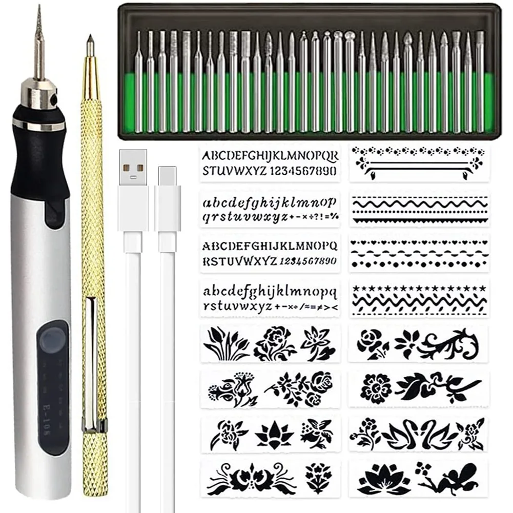 

Rechargeable Cordless Mini Engraver Pen DIY Engraving Tool Kit for Metal Glass Ceramic Plastic Wood Jewelry Stencils B