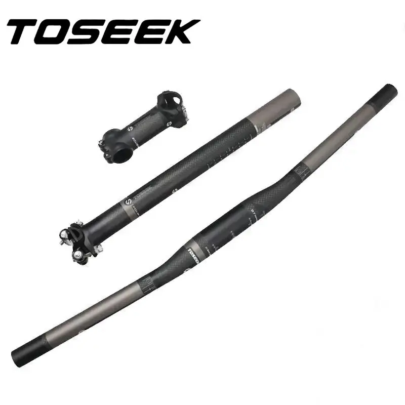 3K Carbon Fiber Mountain Bicycle Handlebar Stem SeatPost For MTB Bike Rise/Flat Handle Bar Sets Parts
