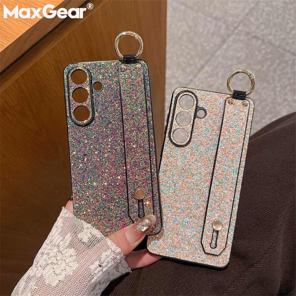 Luxury Glitter Bling Stand Holder Wrist Strap Phone Case with Bracket Cover