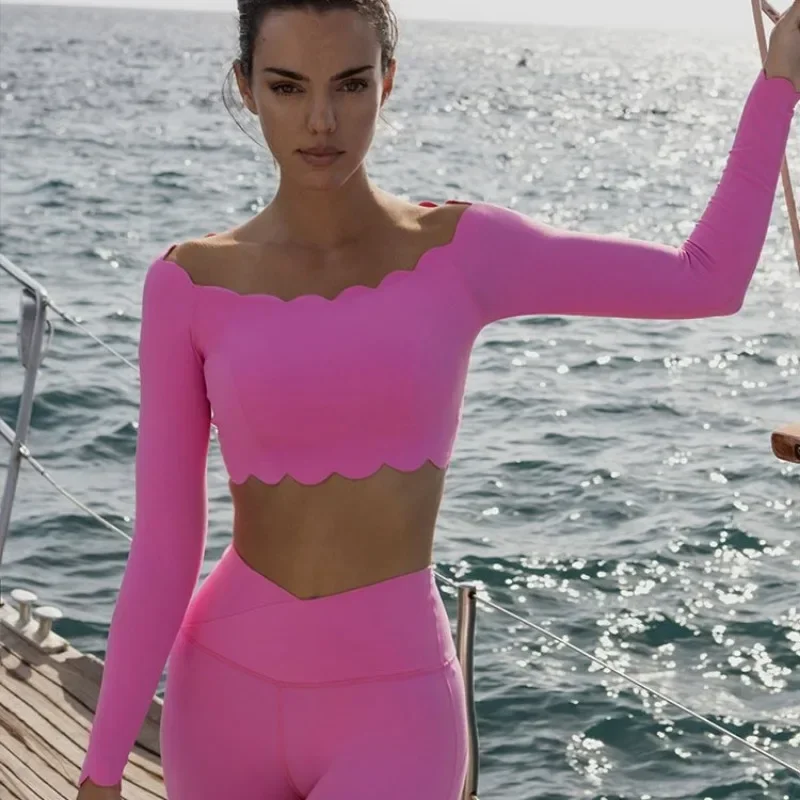 Lace Small Vest Long Sleeve Women with Chest Pad Tight Comfortable Skin-friendly Training Sports Top Running Fitness Yoga Set