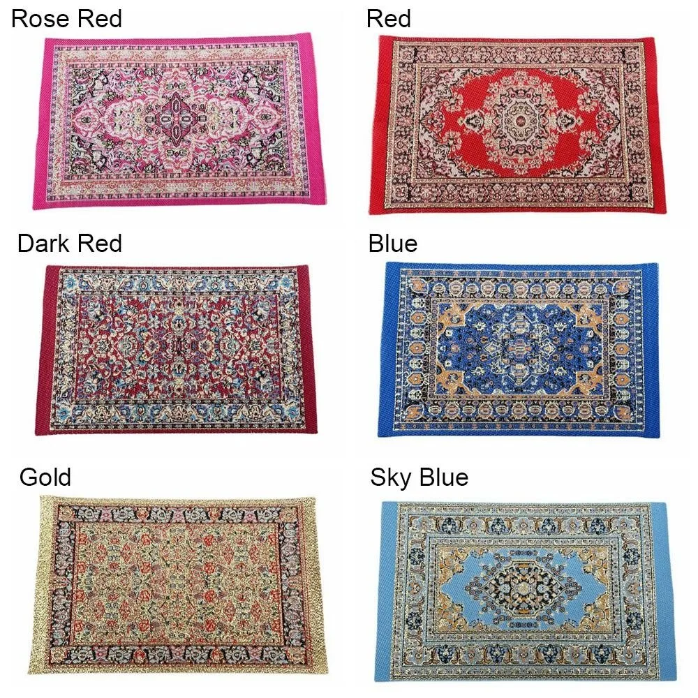 1:12 Scale Dollhouse Carpet Playing House Decor Floor Coverings Floral Pattern Mat Doll Accessories Miniature Weaving Rug 4
