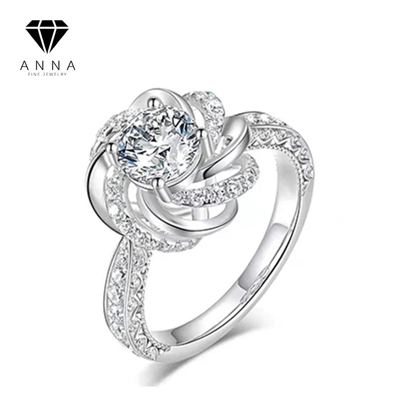 

Rose Fountain Diamond Ring 925 Sterling Silver For Women Blooming Personality Trendy Ring Wedding Engagement Luxury Fine Jewelry