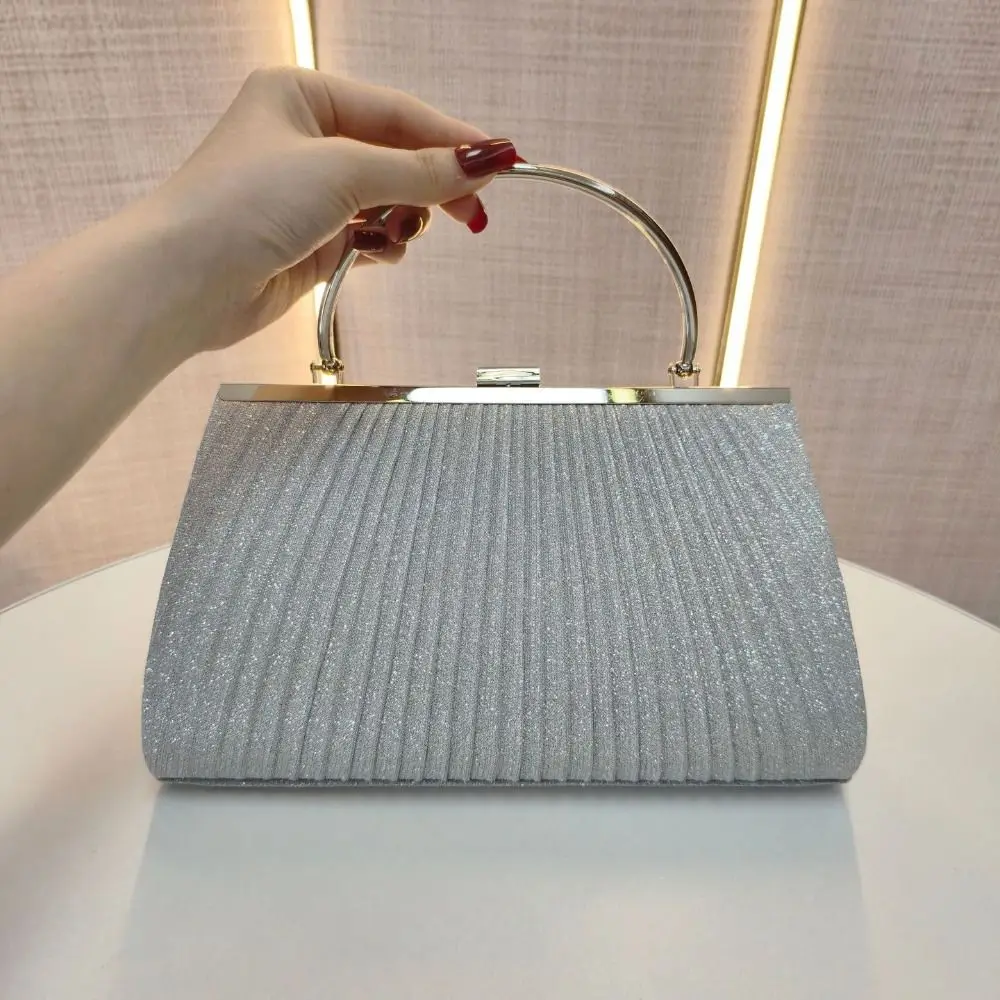 Borsa a Tracolla Elegante da Donna, Borsetta da Sera di Lusso con Glitter, Borsa a Catena Plissettata per Cene Estive - immagine 2