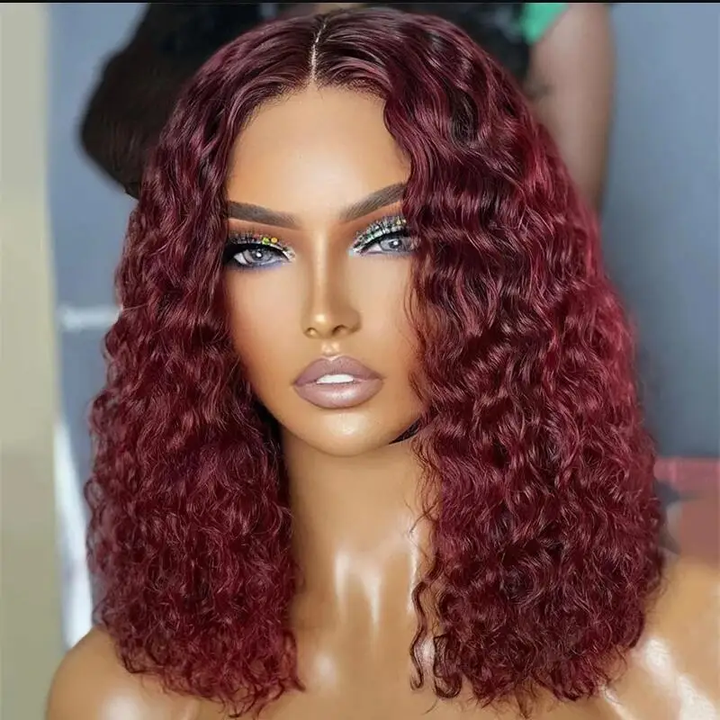 

26inch 180 Density Natural Long Burgundy Glueless Kinky Curly Lace Front Wig For Women Baby Hair Long Heat Resistant Preplucked