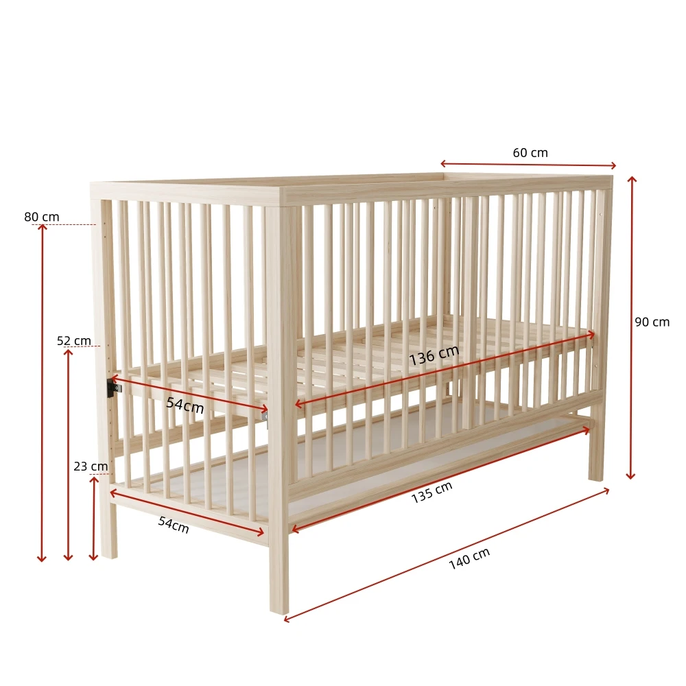 140x60x90cm Wooden Baby Cot, Convertible Into An Extra Bed / Painting Board Rack / Desk, Height Adjustable, No Mattress, Spruce Sede1ee3f477046f2be03b57983dc41adP