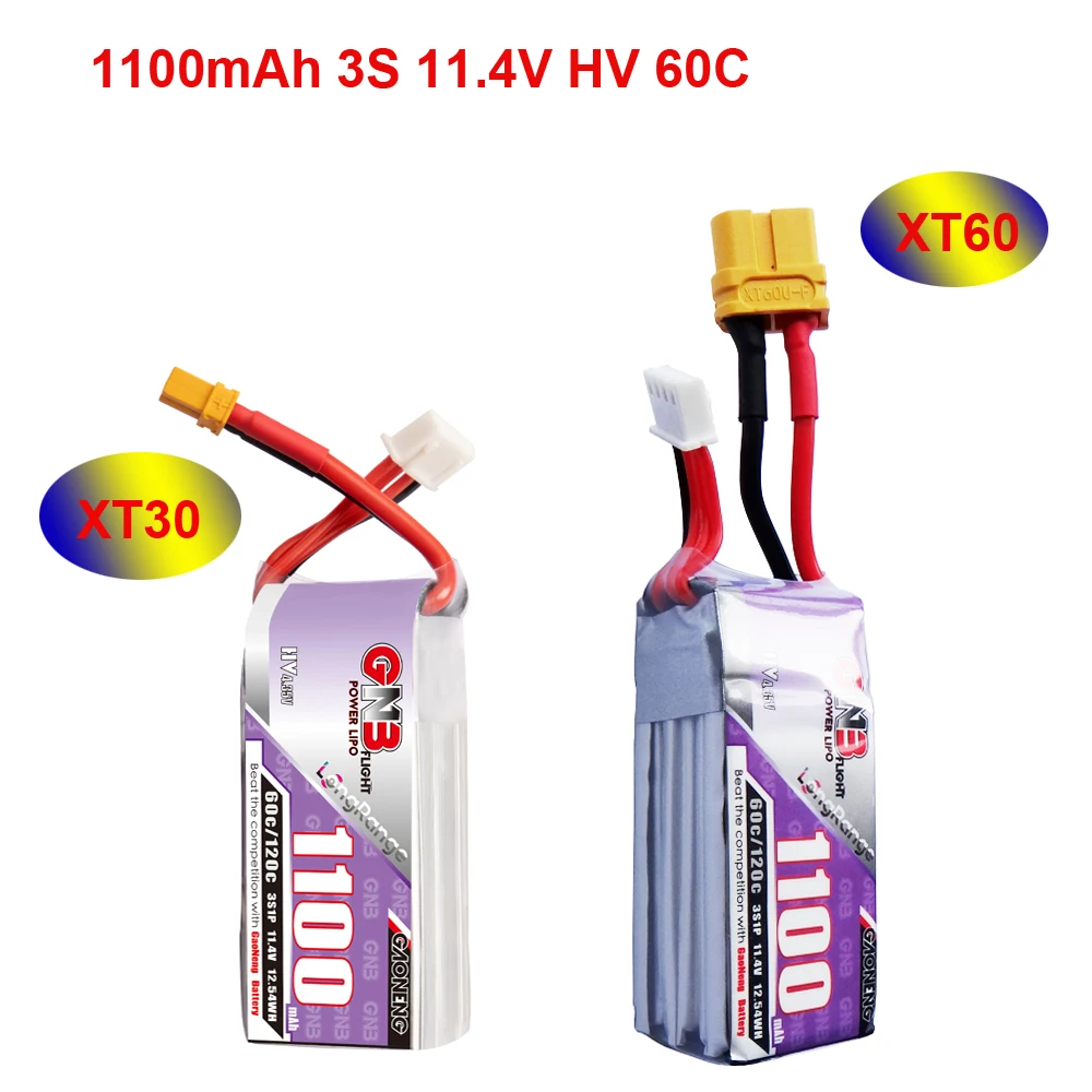 

2PCS GAONENG GNB 3S1P-11.4V 1100mAh 60C HV Lipo Battery With XT30/XT60 Plug For FPV Drone Four Axis UAV RC Quadcopter Parts