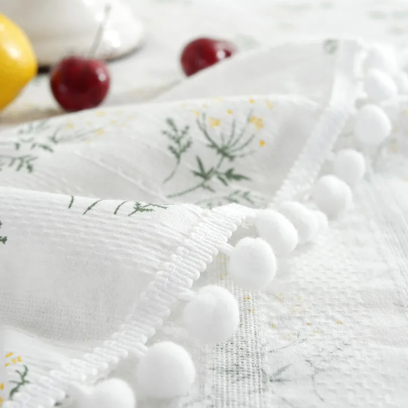 Cotton Table Cloth Round Tablecloth with Tassel Dust-Proof Floret Circular Table Cover for Kitchen Dinning Room Tabletop Decor table cloth