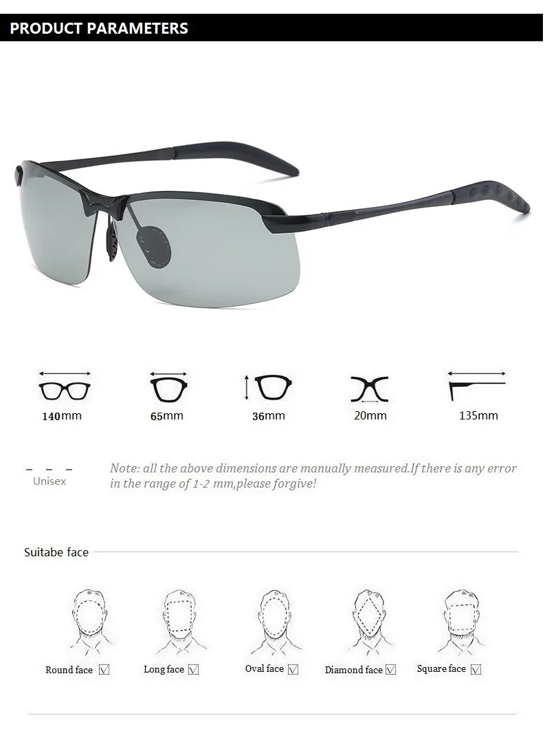 Herren Photochrome Polarisierte Sonnenbrille Fahren Angeln Chamäleon-Brille Farbwechselnde Sonnenbrille Tag-Nacht-Sicht Eyewear – Detail 4