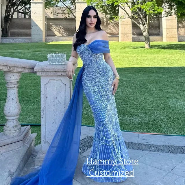Luxury Woman Evening Dress Customized Sweetheart Off Shoulder Beading Sequined Mermaid Party Gown Saudi Arabian Prom Dresses 3