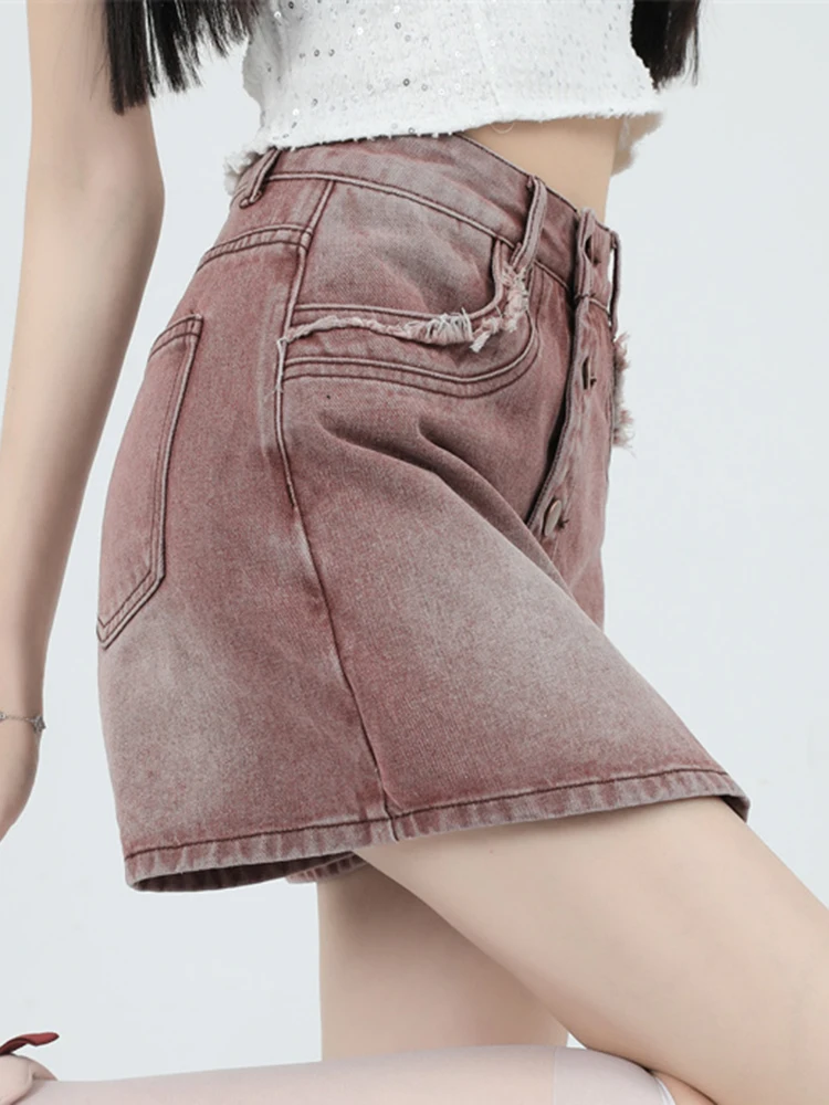 Vintage XS-XXL Denim Shorts Women Summer New High Waist Sing-Breasted A-line Pocket Mini Skirts Shorts Girls Loose Casual Skirts