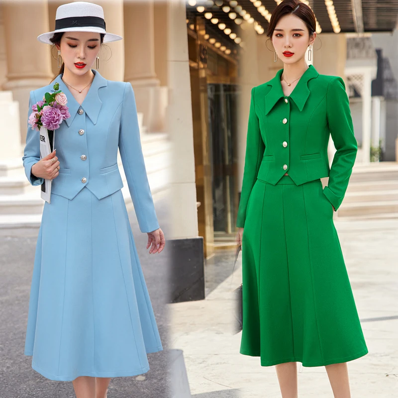 Spring 2023 Autumn Formal Ladies Khaki  Blazer Women Business Suits with Sets Work Wear Office Uniform Large Size Skirt Jacket