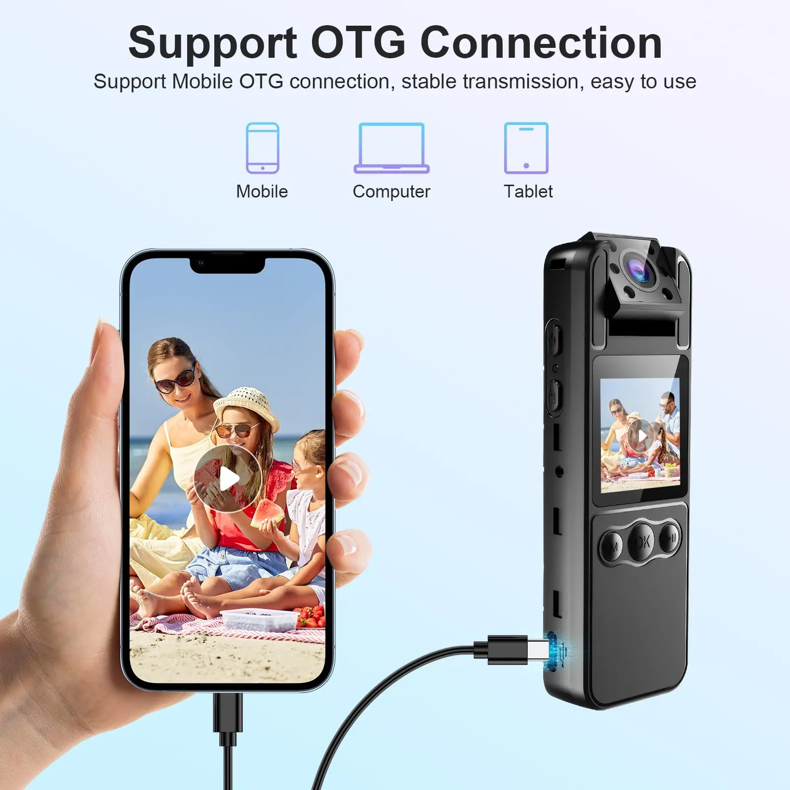 Caméra Corporelle 4K avec Wi-Fi, Vision Nocturne, Clip Rotatif 360°