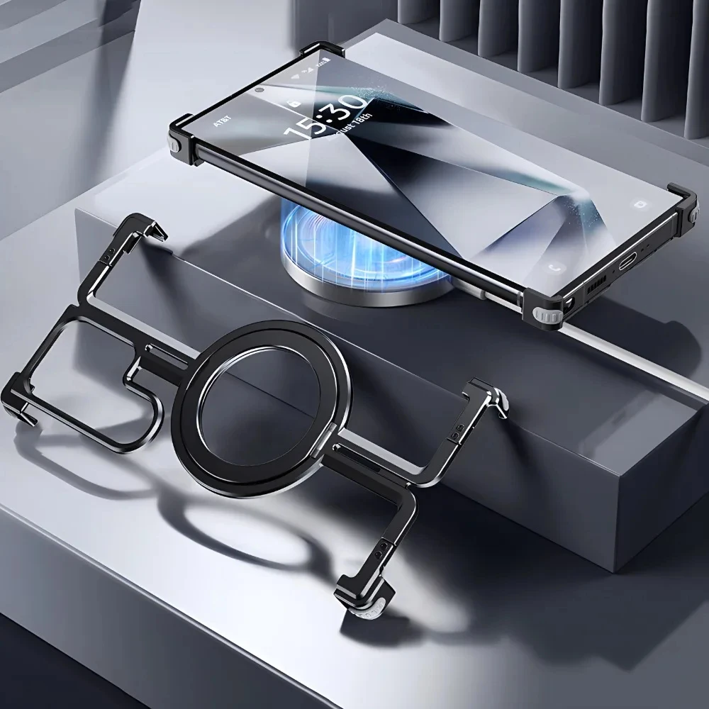 Case for Samsung Galaxy S24 S23 Ultra S24 Plus Cover Metal Alloy Magnetic for Magsafe Wireless Charge Stand Holder Shell Funda